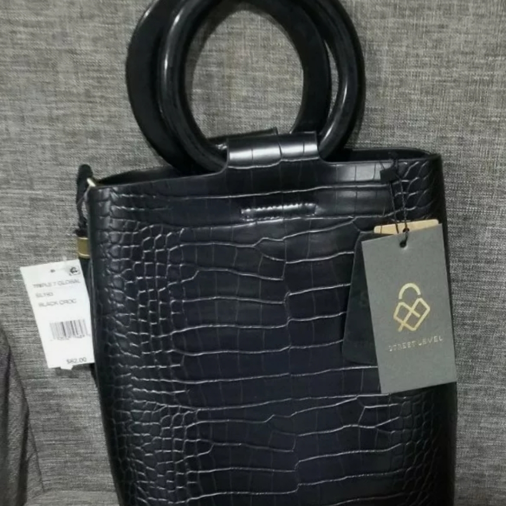 Street Level Black Croco Mini Tote